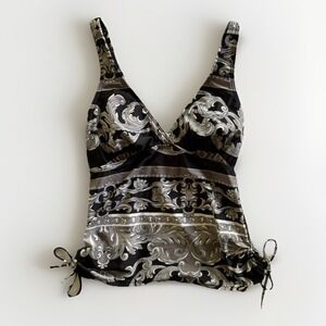 Venus Tankini Top Womens Size 8 Black &‎ White Baroque Paisley Padded Wireless